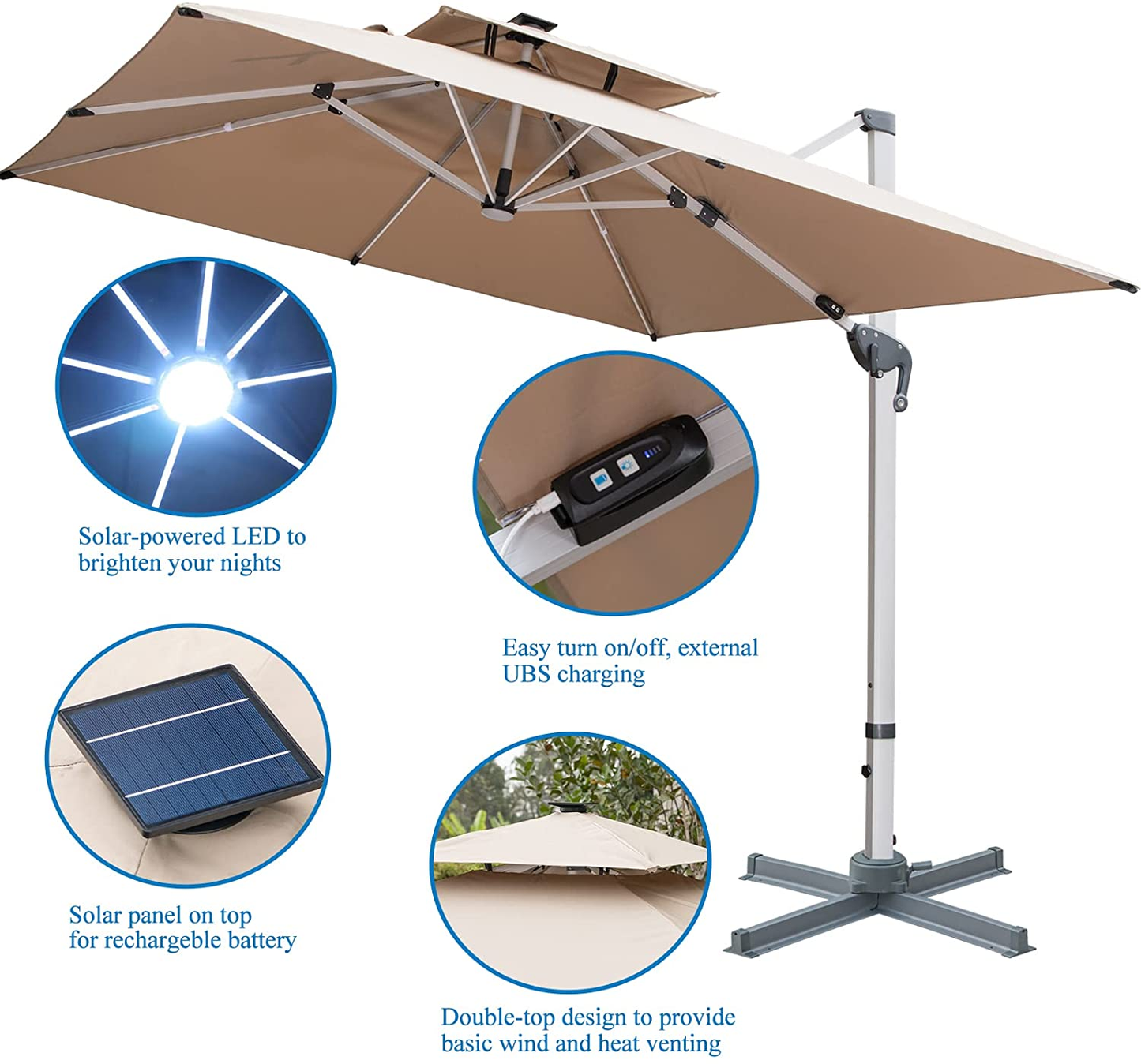 🔥Order today and enjoy Special discounts🔥- Outdoor Solar LED Cantilever Patio Umbrella